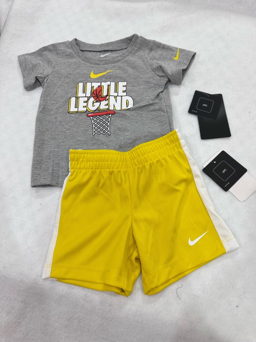Baby Nike Gray 'Little Legend' Tee with Yellow Athletic Short Set